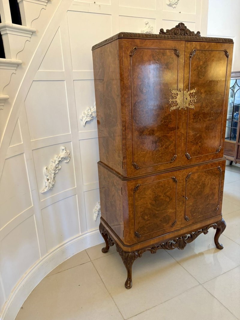 Outstanding Quality Antique Burr Walnut Cocktail Cabinet - Image 5